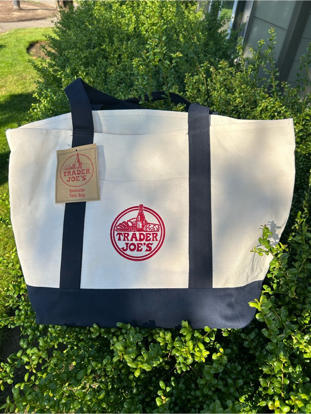 💙1 Trader Joe's large reusable canvas tote bag Original Blue